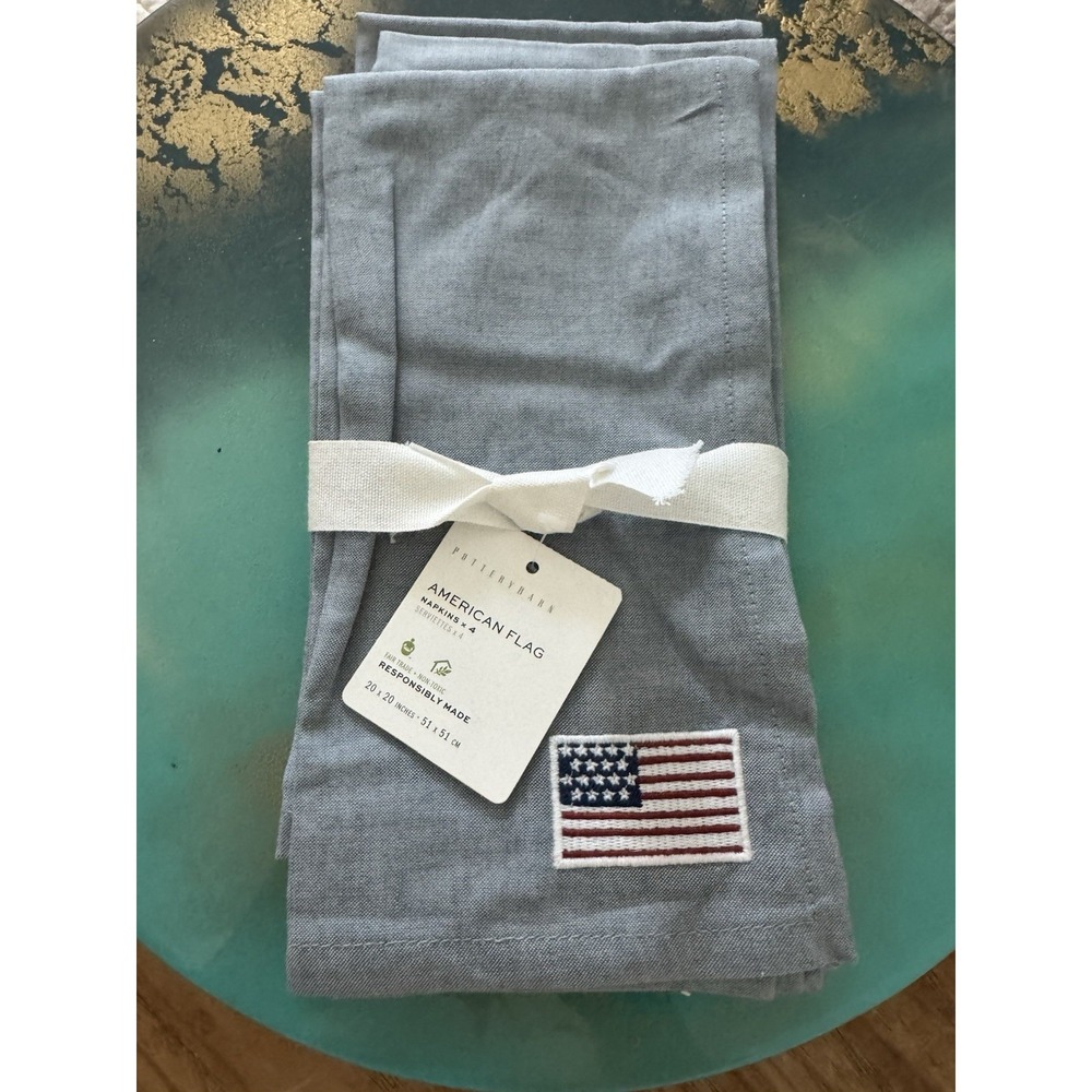 NWT Pottery Barn American Flag Icon Cotton/Linen Napkins Set of 4 - Picture 2 of 5
